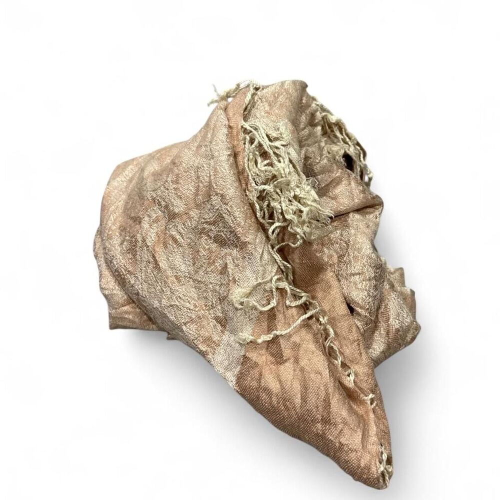 Pashmina Tan and cream silk scarf with tassels